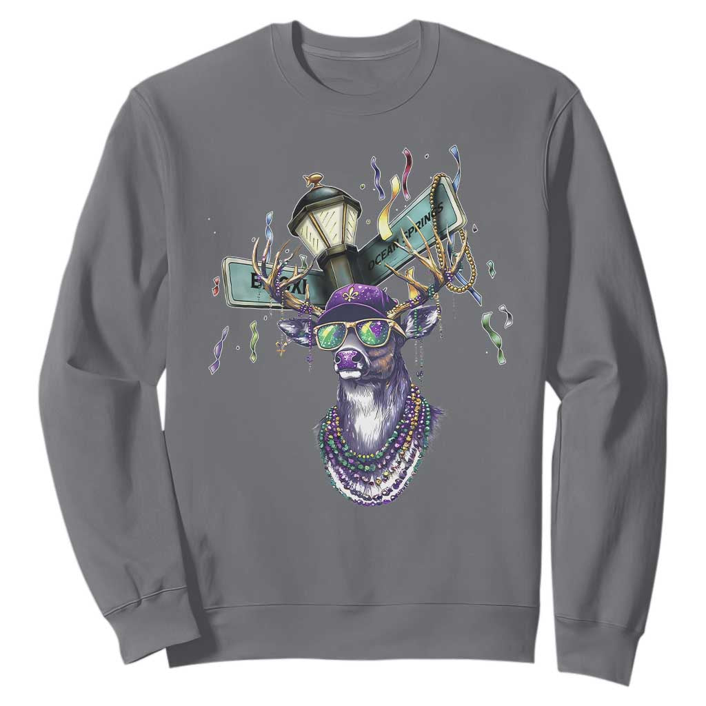 Funny Mardi Gras Mississippi Deer Sweatshirt Biloxi Ocean Springs Carnival TS11 Charcoal Print Your Wear