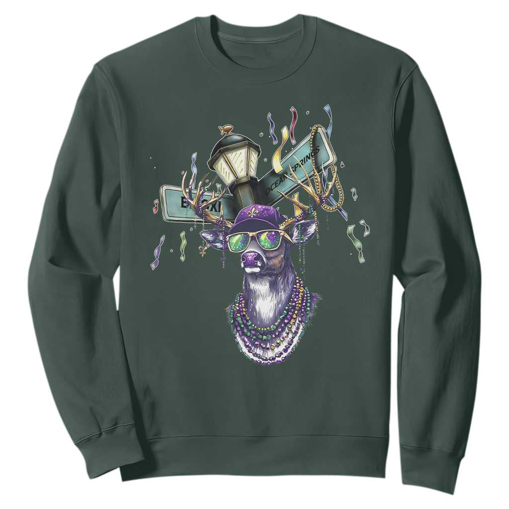 Funny Mardi Gras Mississippi Deer Sweatshirt Biloxi Ocean Springs Carnival TS11 Dark Forest Green Print Your Wear