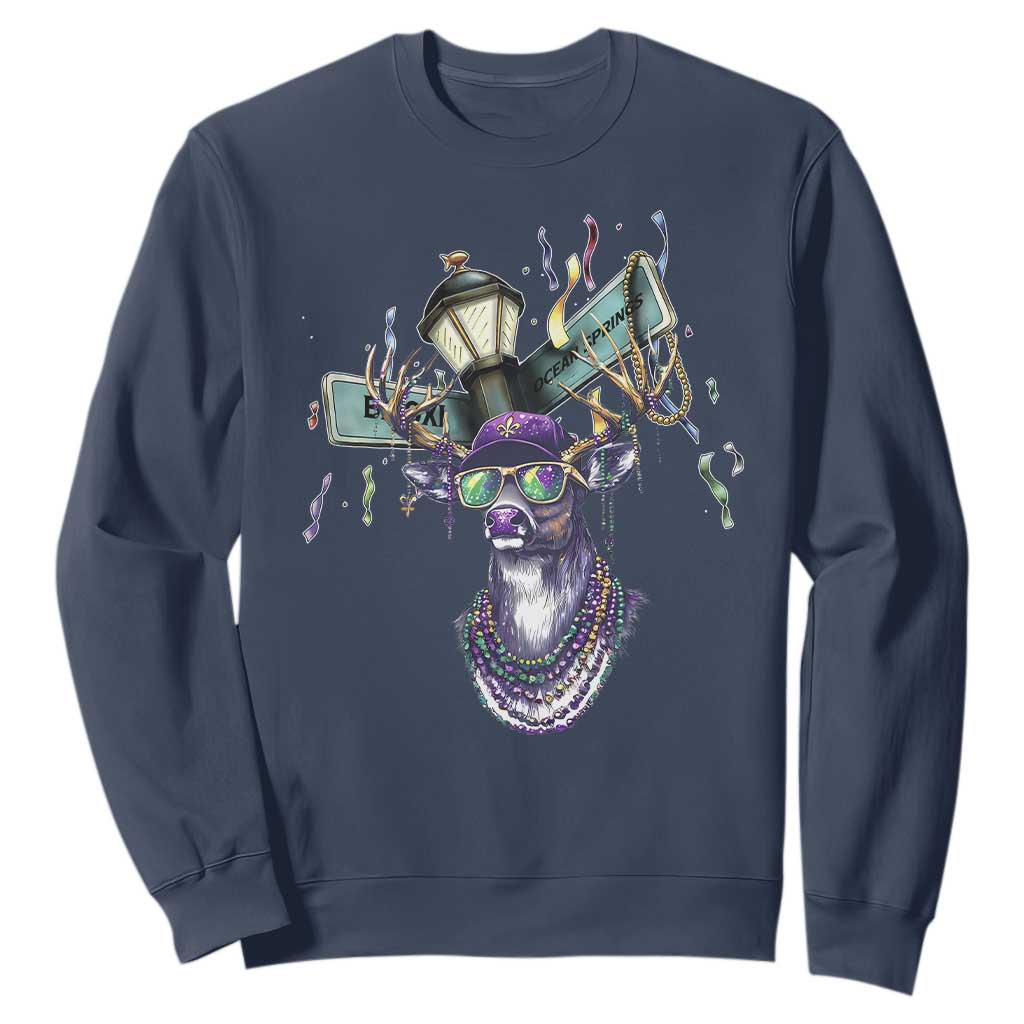 Funny Mardi Gras Mississippi Deer Sweatshirt Biloxi Ocean Springs Carnival TS11 Navy Print Your Wear