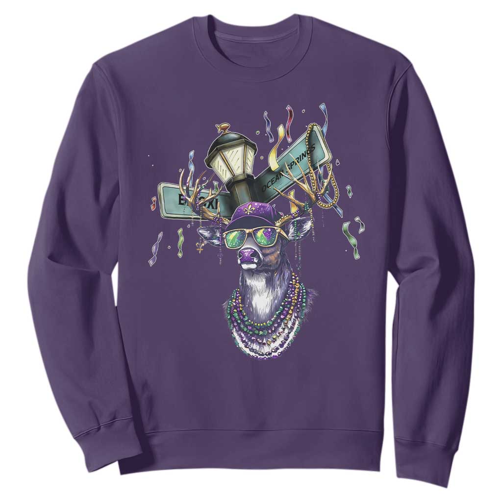 Funny Mardi Gras Mississippi Deer Sweatshirt Biloxi Ocean Springs Carnival TS11 Purple Print Your Wear