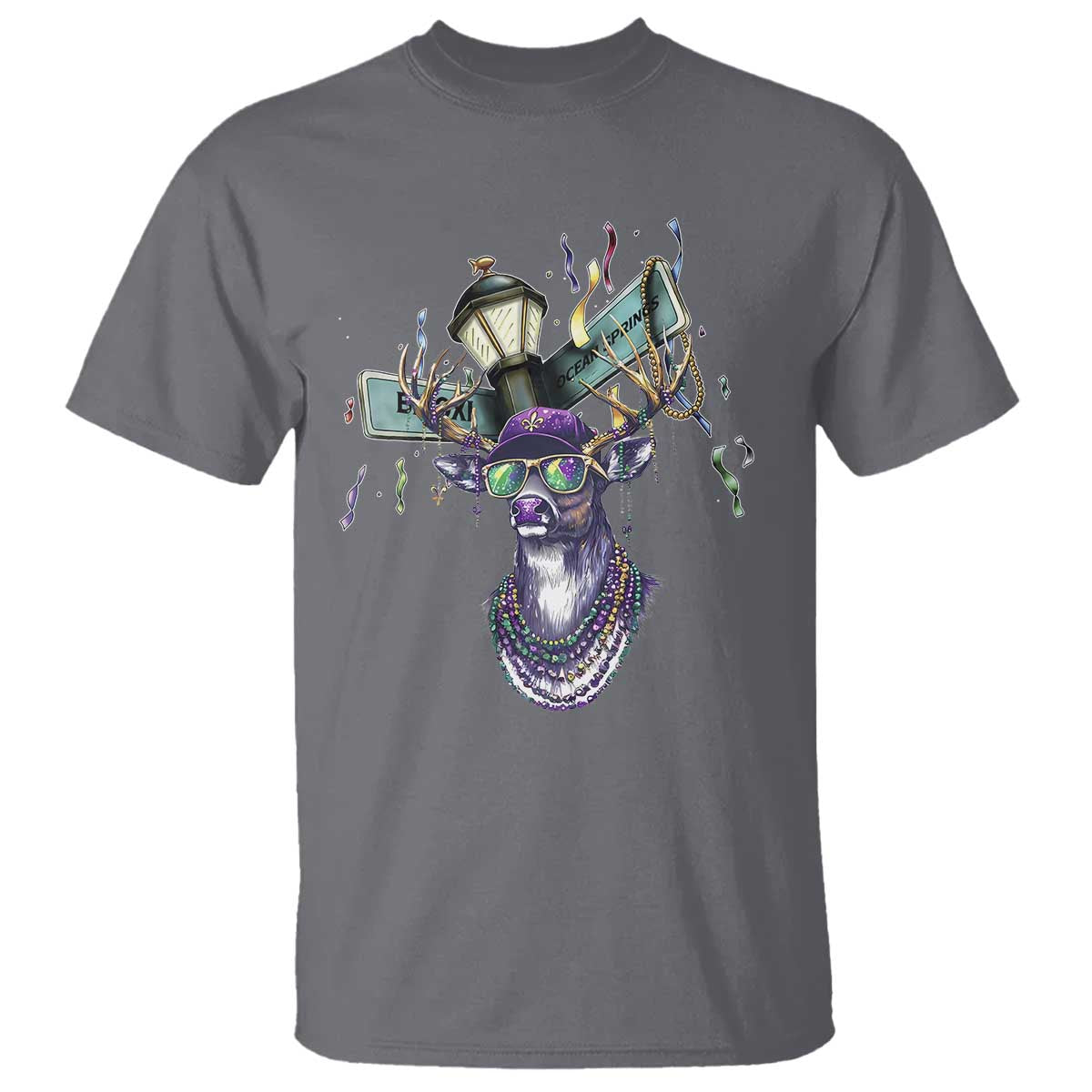 Funny Mardi Gras Mississippi Deer T Shirt Biloxi Ocean Springs Carnival TS11 Charcoal Print Your Wear