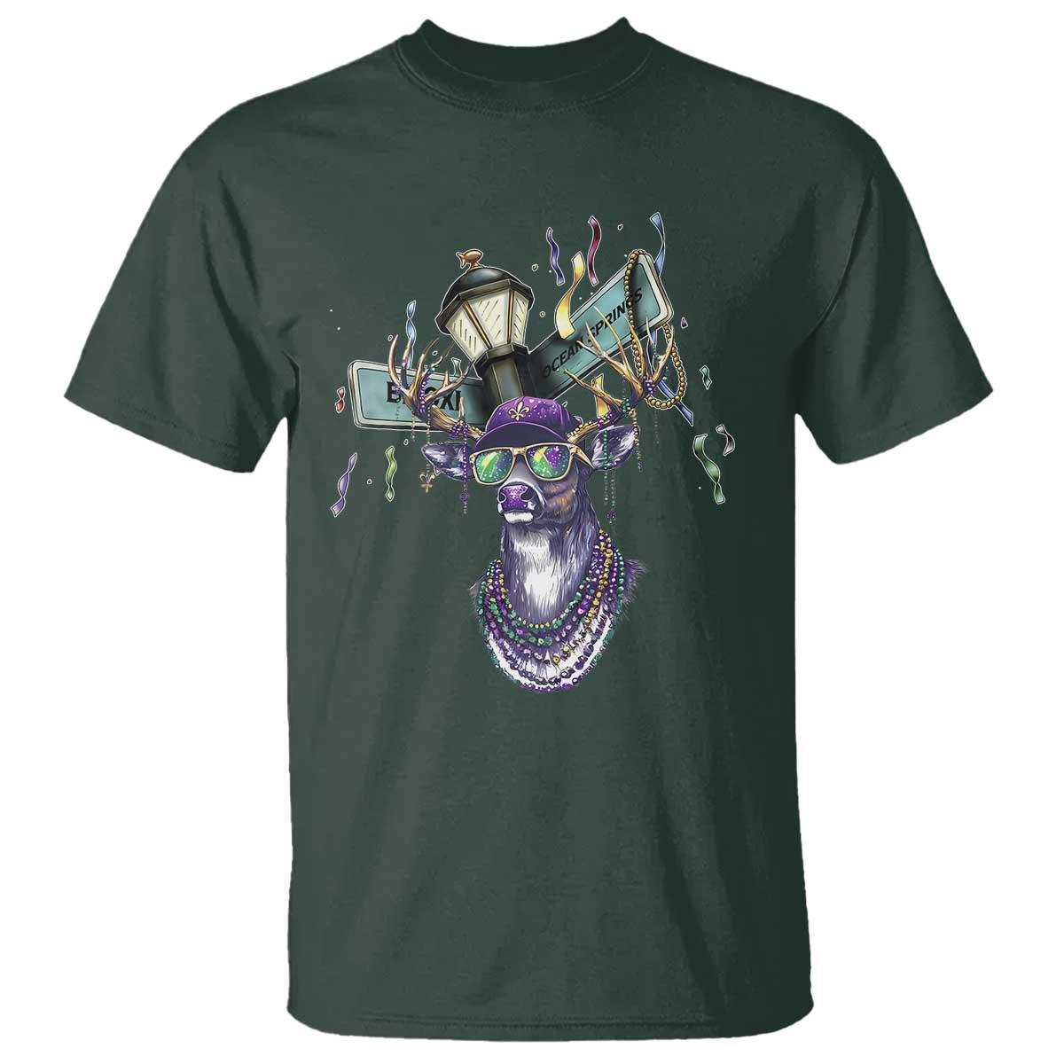 Funny Mardi Gras Mississippi Deer T Shirt Biloxi Ocean Springs Carnival TS11 Dark Forest Green Print Your Wear