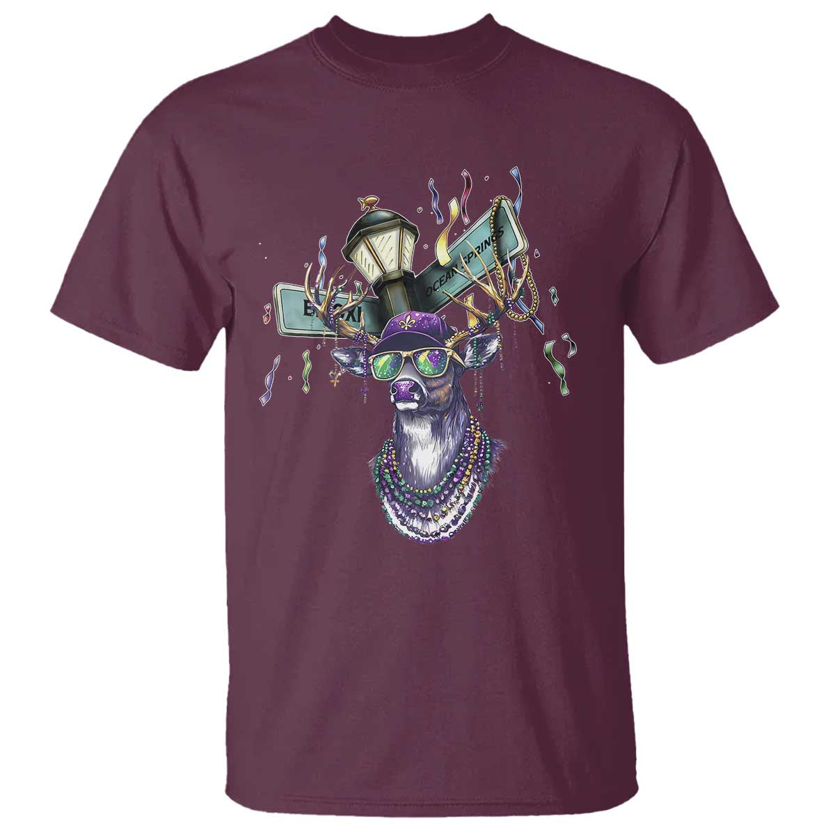 Funny Mardi Gras Mississippi Deer T Shirt Biloxi Ocean Springs Carnival TS11 Maroon Print Your Wear