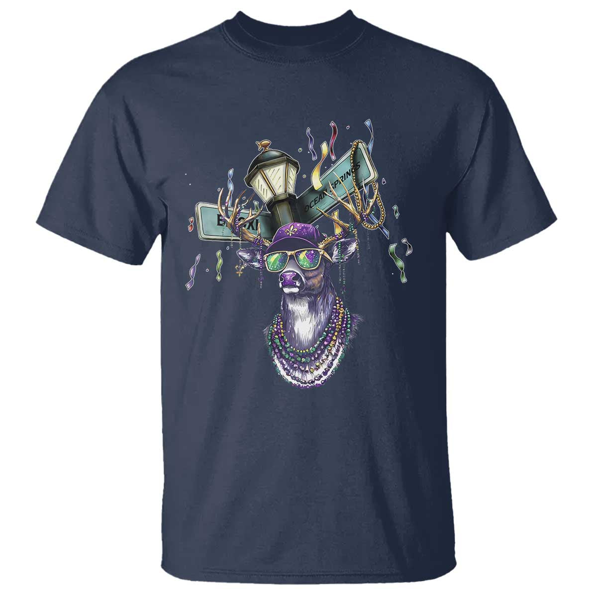 Funny Mardi Gras Mississippi Deer T Shirt Biloxi Ocean Springs Carnival TS11 Navy Print Your Wear