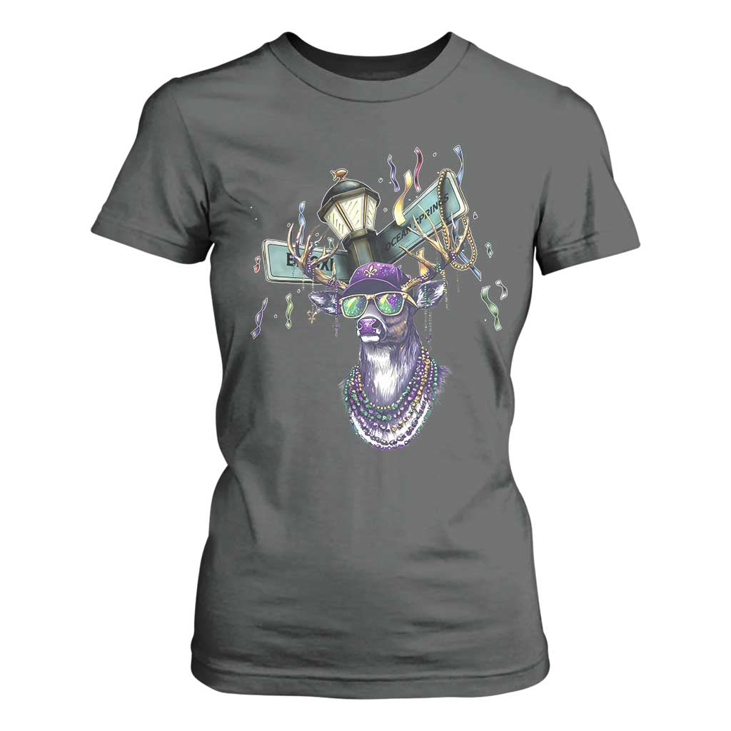 Funny Mardi Gras Mississippi Deer T Shirt For Women Biloxi Ocean Springs Carnival TS11 Dark Heather Print Your Wear