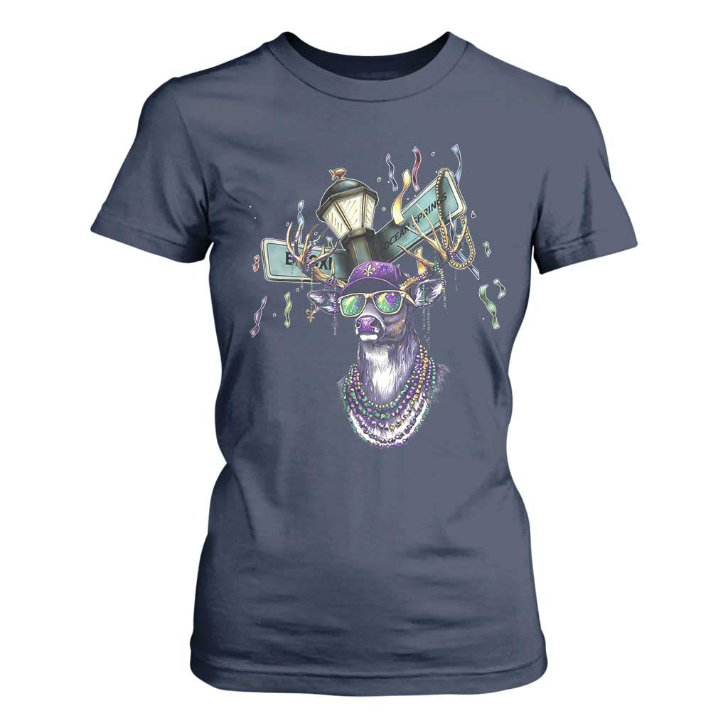 Funny Mardi Gras Mississippi Deer T Shirt For Women Biloxi Ocean Springs Carnival TS11 Navy Print Your Wear
