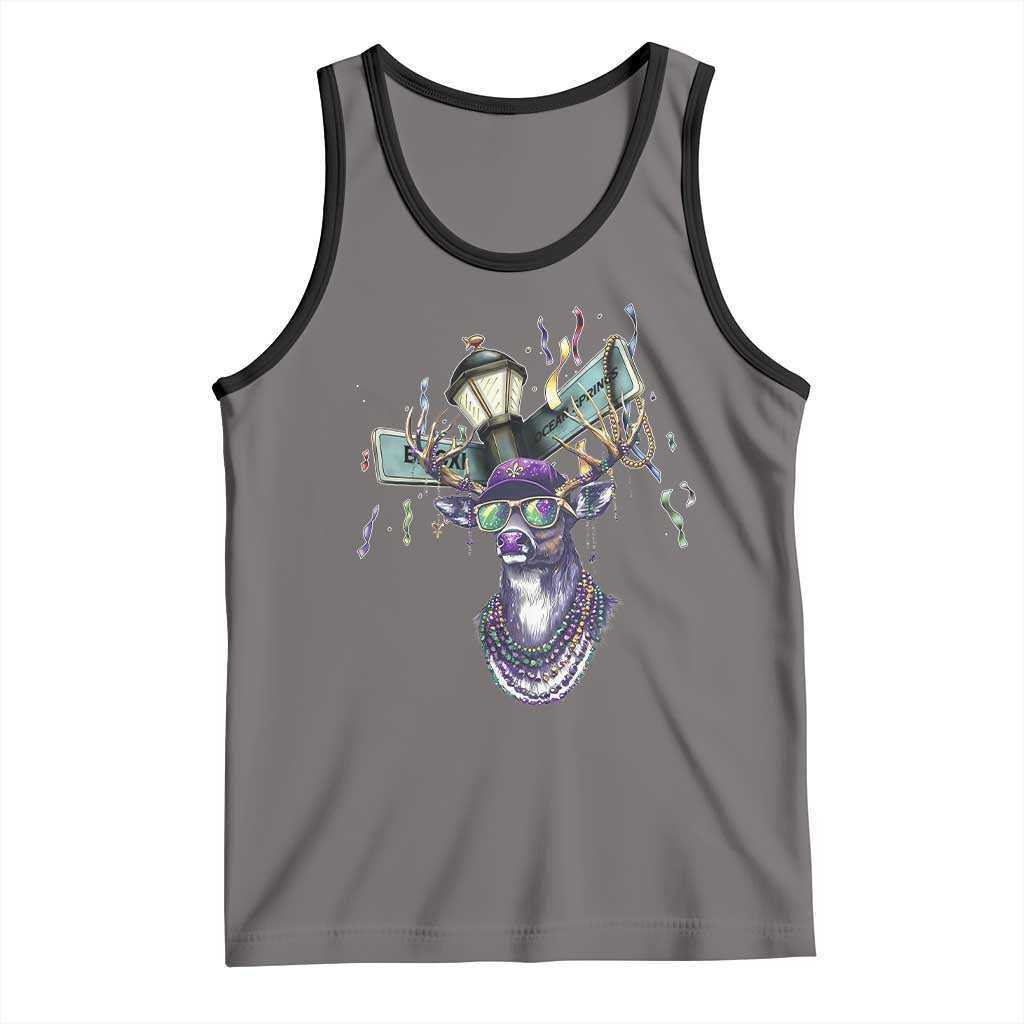 Funny Mardi Gras Mississippi Deer Tank Top Biloxi Ocean Springs Carnival TS11 Deep Heather Black Print Your Wear