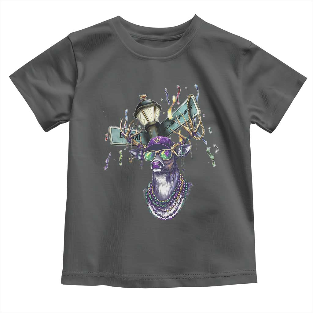Funny Mardi Gras Mississippi Deer Toddler T Shirt Biloxi Ocean Springs Carnival TS11 Dark Heather Print Your Wear