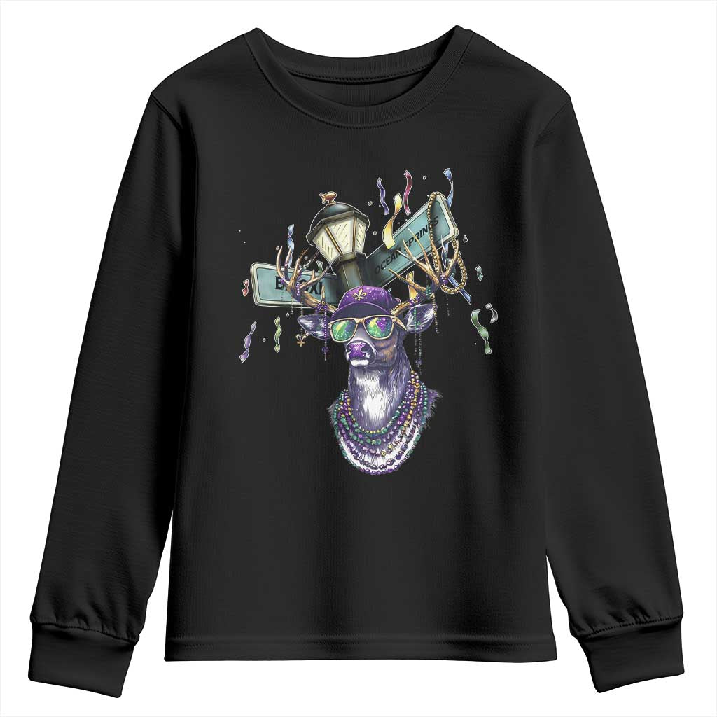 Funny Mardi Gras Mississippi Deer Youth Sweatshirt Biloxi Ocean Springs Carnival TS11 Black Print Your Wear