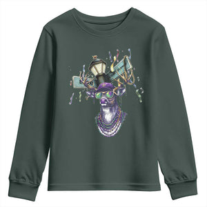Funny Mardi Gras Mississippi Deer Youth Sweatshirt Biloxi Ocean Springs Carnival TS11 Dark Forest Green Print Your Wear