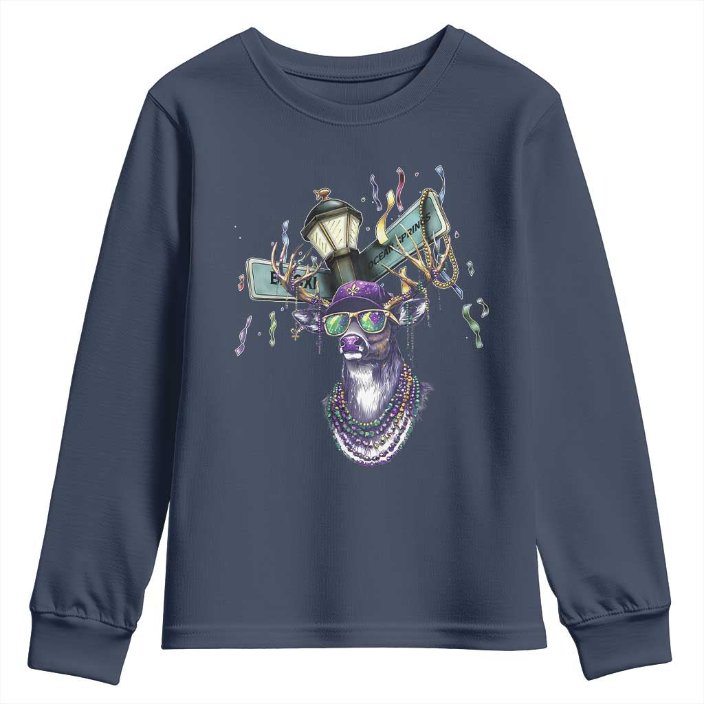 Funny Mardi Gras Mississippi Deer Youth Sweatshirt Biloxi Ocean Springs Carnival TS11 Navy Print Your Wear