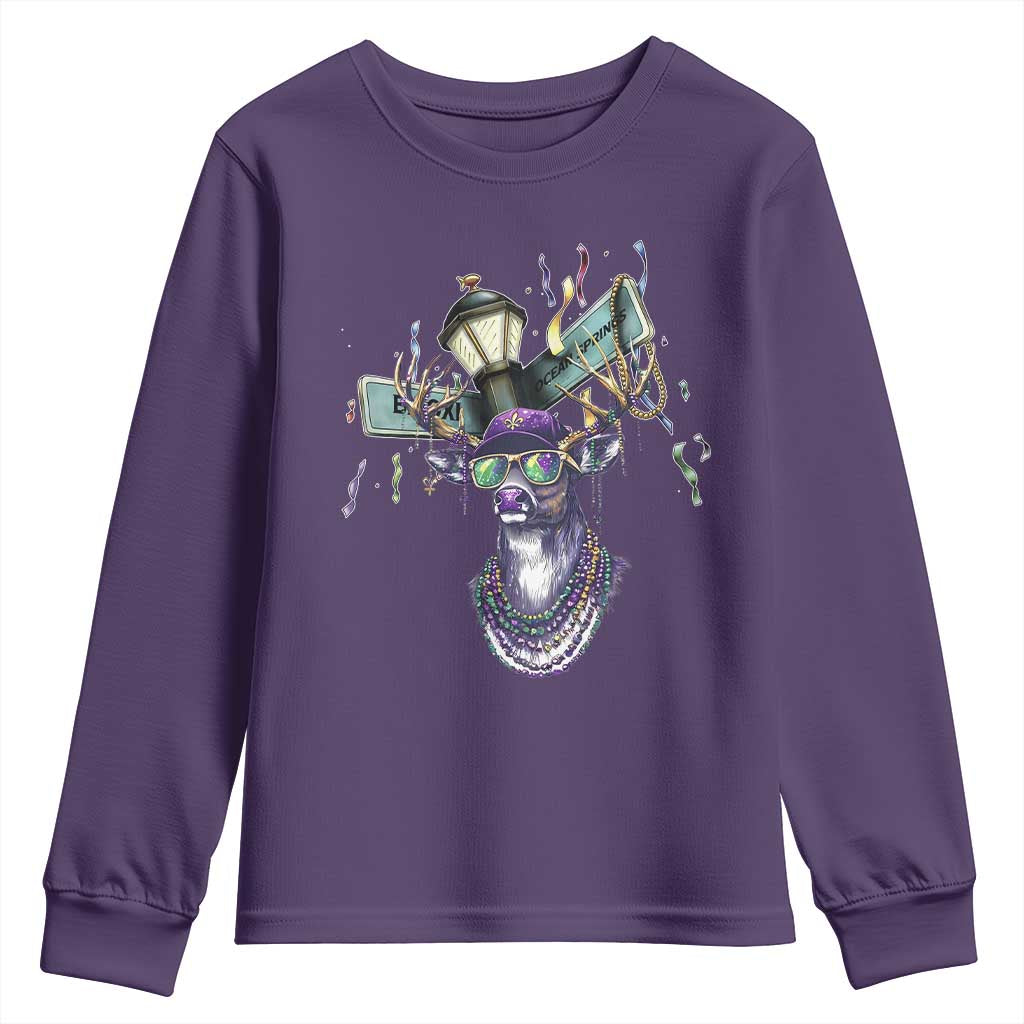 Funny Mardi Gras Mississippi Deer Youth Sweatshirt Biloxi Ocean Springs Carnival TS11 Purple Print Your Wear