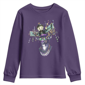 Funny Mardi Gras Mississippi Deer Youth Sweatshirt Biloxi Ocean Springs Carnival TS11 Purple Print Your Wear