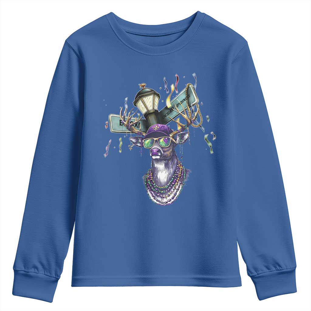 Funny Mardi Gras Mississippi Deer Youth Sweatshirt Biloxi Ocean Springs Carnival TS11 Royal Blue Print Your Wear