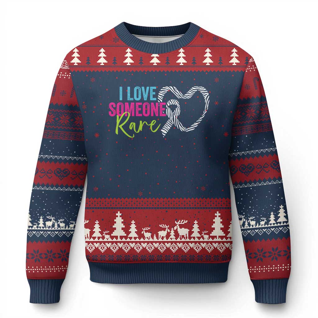 Rare Disease Awareness Ugly Christmas Sweater I Love Someone Rare Zebra Ribbon TS11 Navy Red Print Your Wear