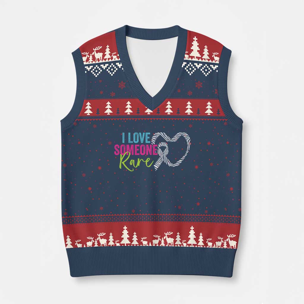 Rare Disease Awareness V-Neck Knit Sweater Vest I Love Someone Rare Zebra Ribbon TS11 Navy Red Print Your Wear