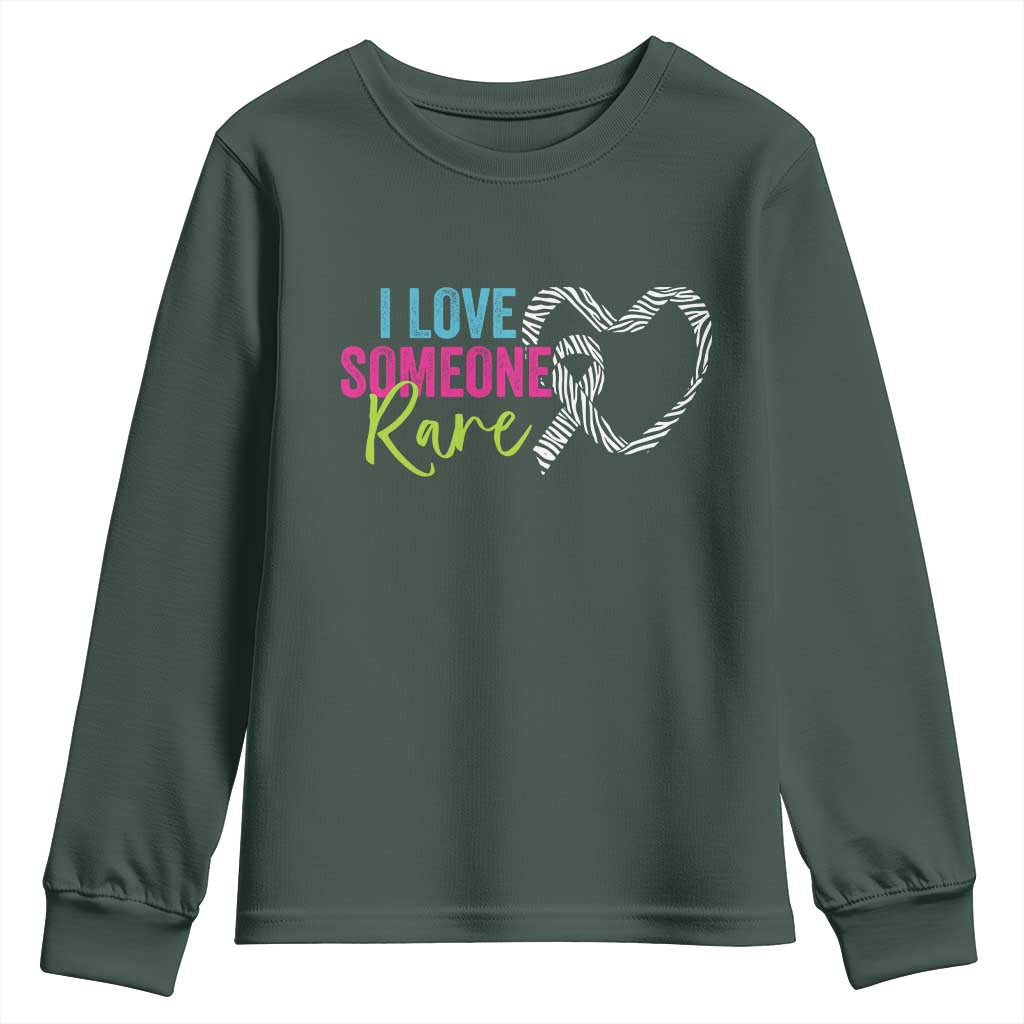 Rare Disease Awareness Youth Sweatshirt I Love Someone Rare Zebra Ribbon TS11 Dark Forest Green Print Your Wear