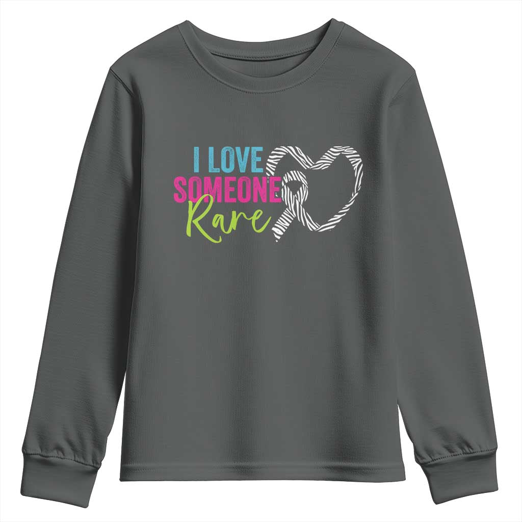 Rare Disease Awareness Youth Sweatshirt I Love Someone Rare Zebra Ribbon TS11 Dark Heather Print Your Wear