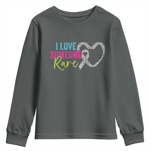 Rare Disease Awareness Youth Sweatshirt I Love Someone Rare Zebra Ribbon TS11 Dark Heather Print Your Wear
