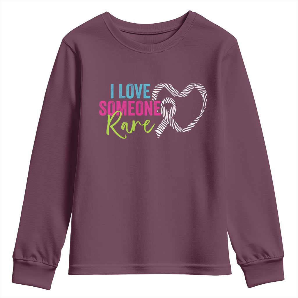 Rare Disease Awareness Youth Sweatshirt I Love Someone Rare Zebra Ribbon TS11 Maroon Print Your Wear