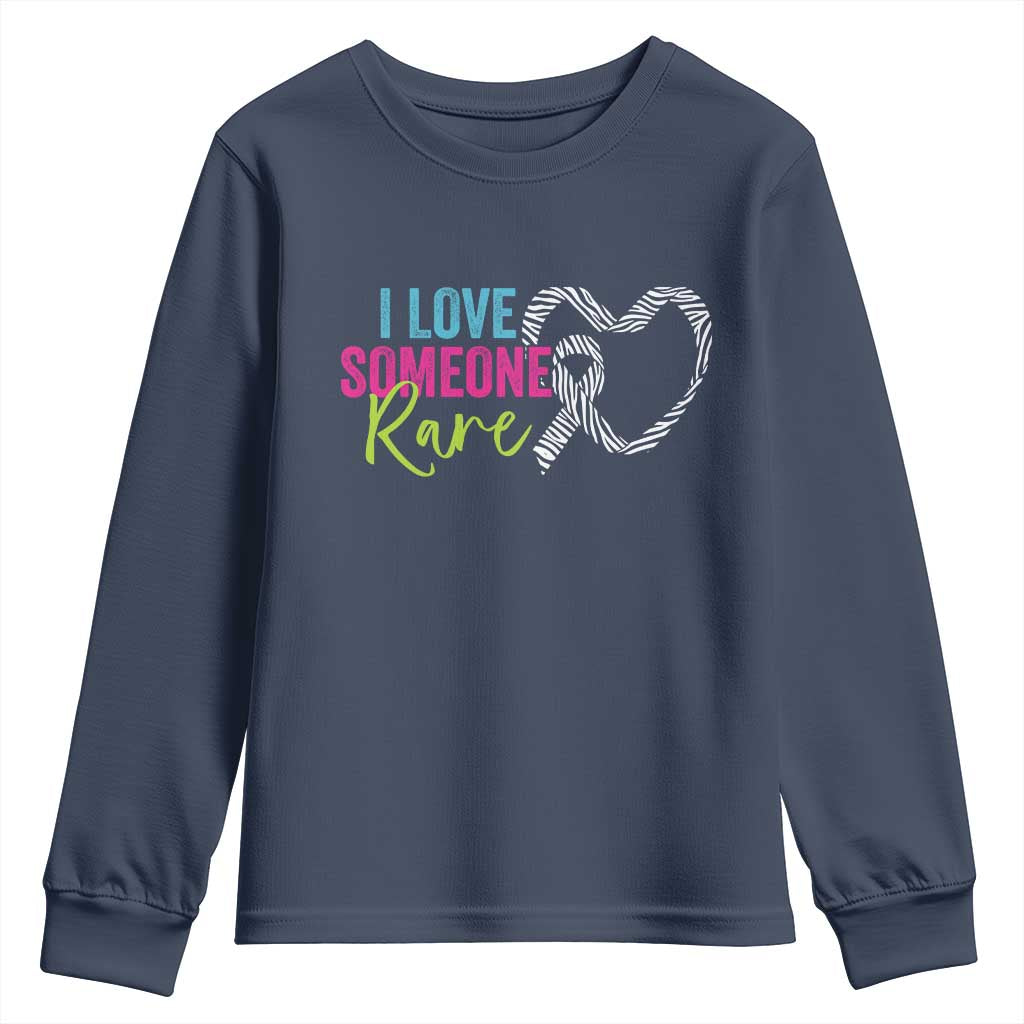 Rare Disease Awareness Youth Sweatshirt I Love Someone Rare Zebra Ribbon TS11 Navy Print Your Wear