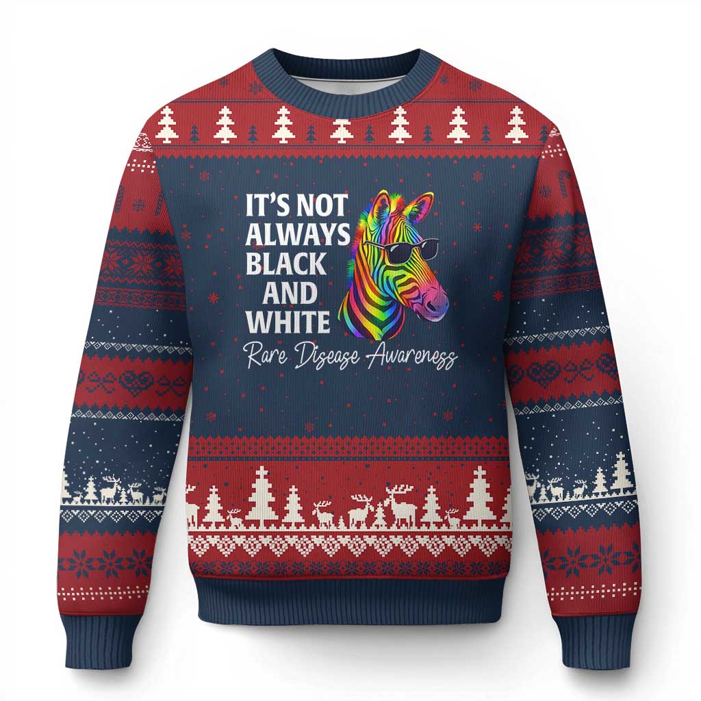 Rare Disease Awareness Ugly Christmas Sweater It Is Not Always Black And White Colorful Zebra TS11 Navy Red Print Your Wear