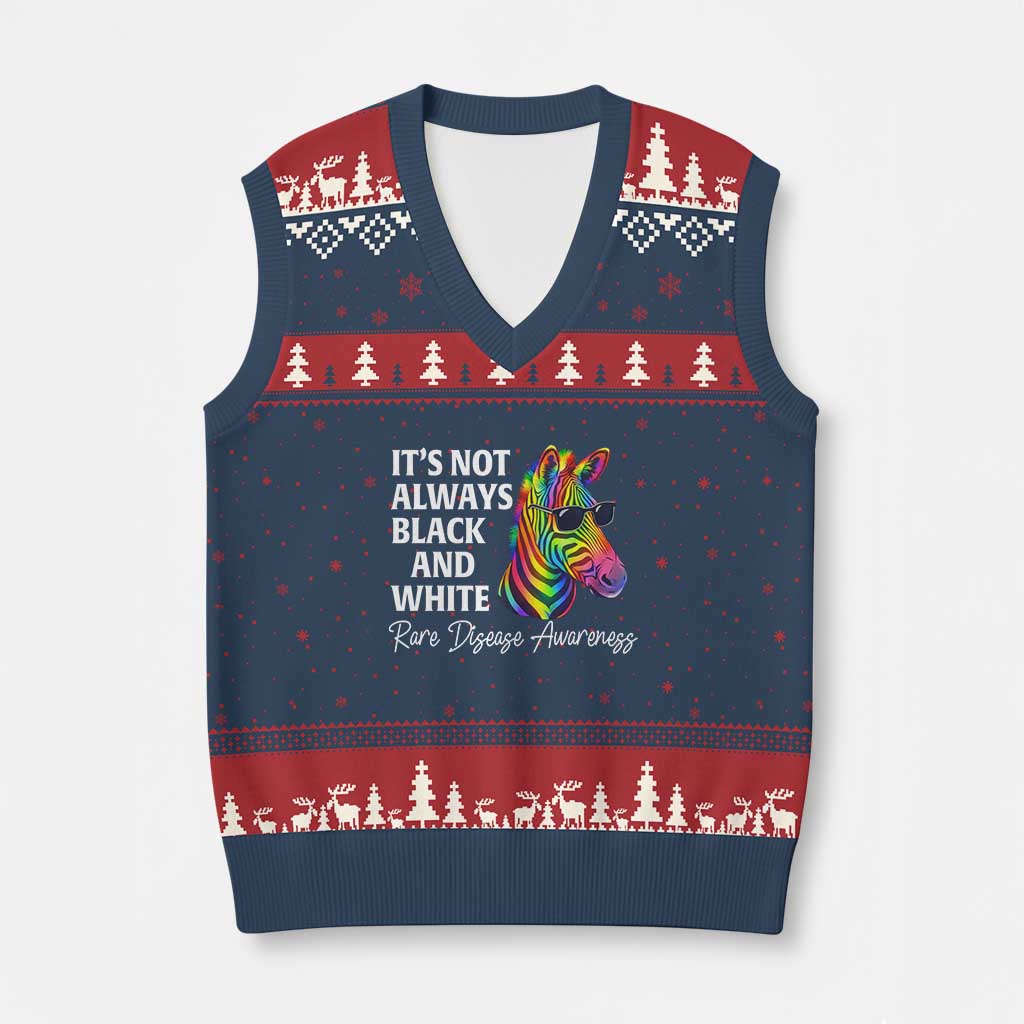 Rare Disease Awareness V-Neck Knit Sweater Vest It Is Not Always Black And White Colorful Zebra TS11 Navy Red Print Your Wear