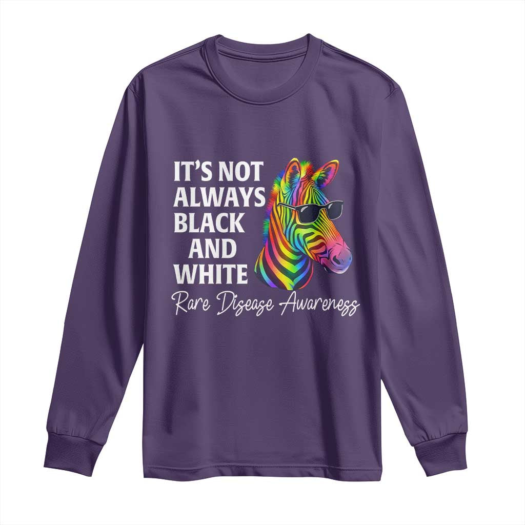 Rare Disease Awareness Long Sleeve Shirt It Is Not Always Black And White Colorful Zebra TS11 Purple Print Your Wear