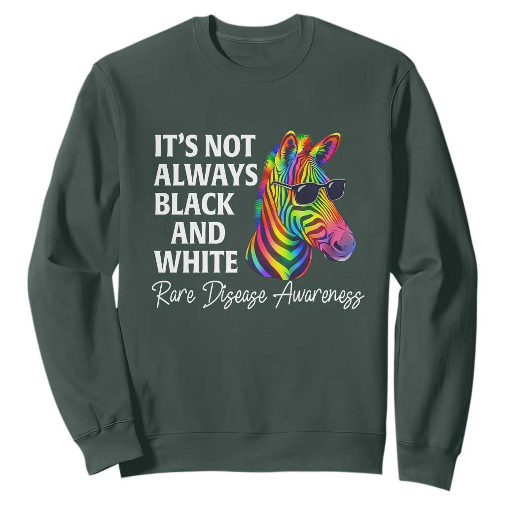 Rare Disease Awareness Sweatshirt It Is Not Always Black And White Colorful Zebra TS11 Dark Forest Green Print Your Wear