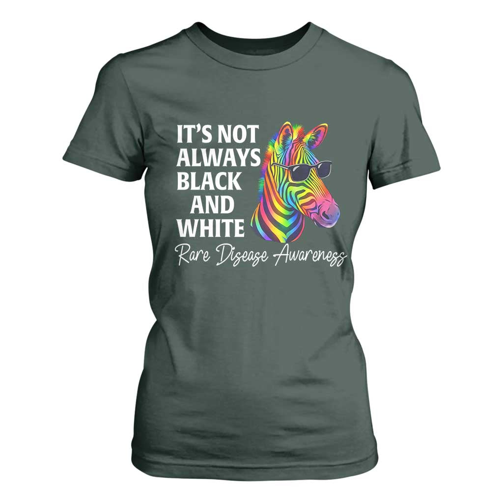 Rare Disease Awareness T Shirt For Women It Is Not Always Black And White Colorful Zebra TS11 Dark Forest Green Print Your Wear