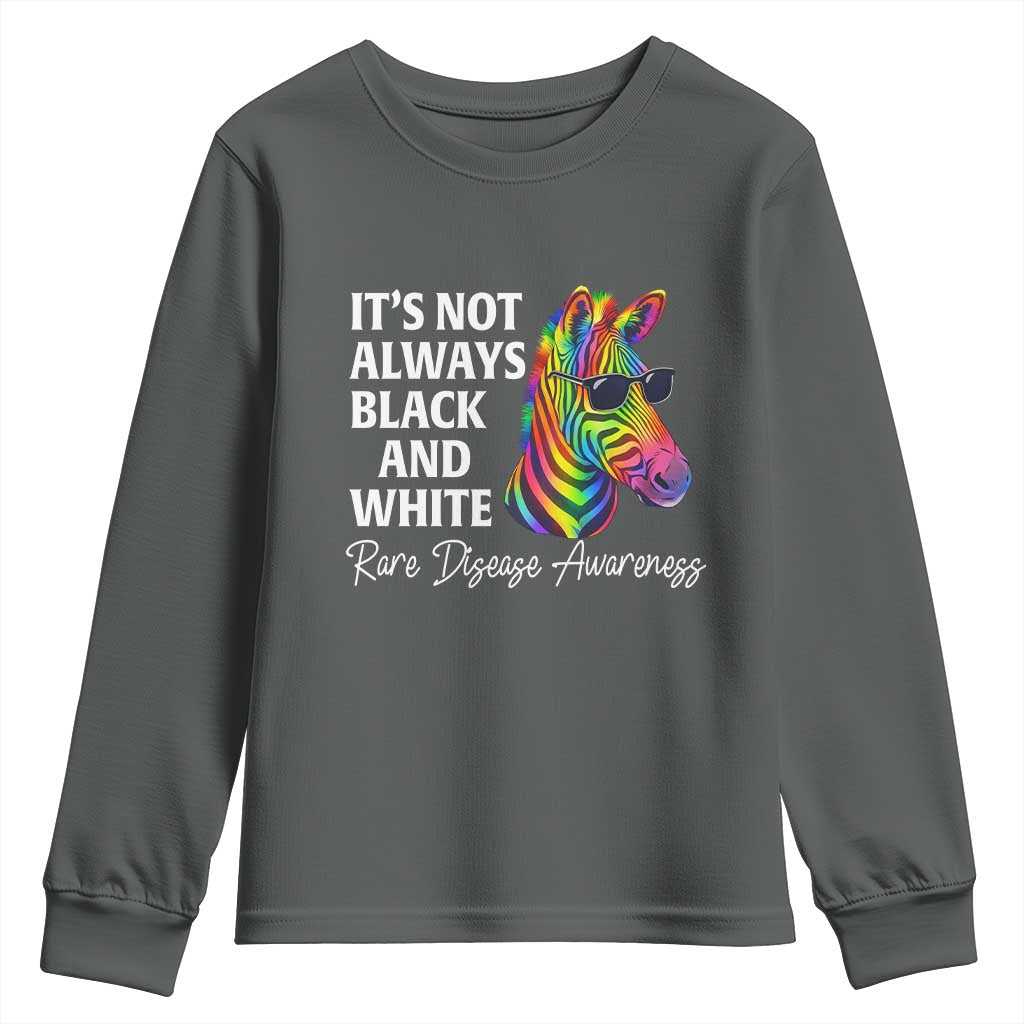 Rare Disease Awareness Youth Sweatshirt It Is Not Always Black And White Colorful Zebra TS11 Dark Heather Print Your Wear