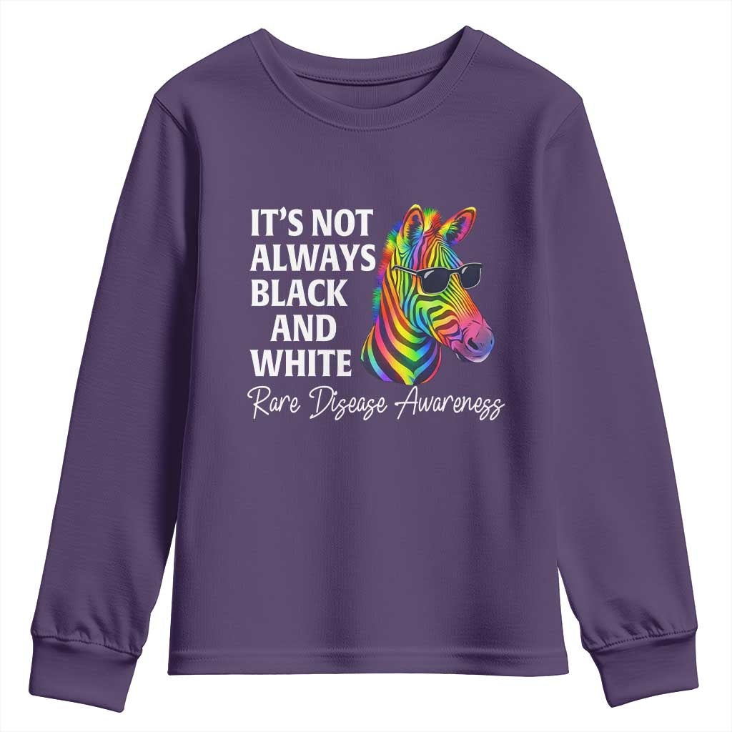 Rare Disease Awareness Youth Sweatshirt It Is Not Always Black And White Colorful Zebra TS11 Purple Print Your Wear