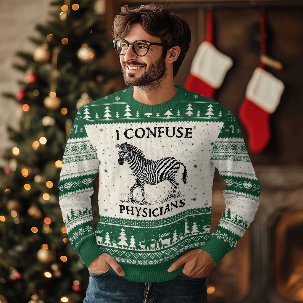 I Confuse Physicians Rare Disease Awareness Ugly Christmas Sweater Funny Zebra TS11 Beige Green Print Your Wear