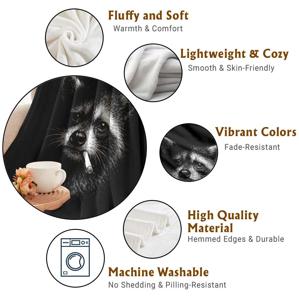 Funny Raccoon Smoking Cigarette Meme Throw Blanket Trash Panda Face Y2K Graphic TS11 Print Your Wear