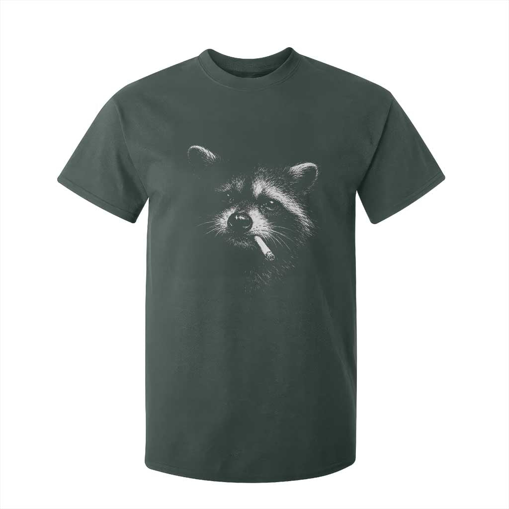 Funny Raccoon Smoking Cigarette Meme T Shirt For Kid Trash Panda Face Y2K Graphic TS11 Dark Forest Green Print Your Wear
