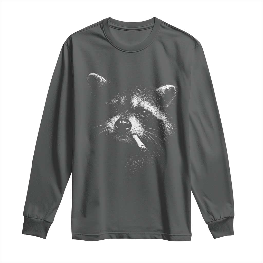 Funny Raccoon Smoking Cigarette Meme Long Sleeve Shirt Trash Panda Face Y2K Graphic TS11 Dark Heather Print Your Wear