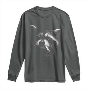 Funny Raccoon Smoking Cigarette Meme Long Sleeve Shirt Trash Panda Face Y2K Graphic TS11 Dark Heather Print Your Wear