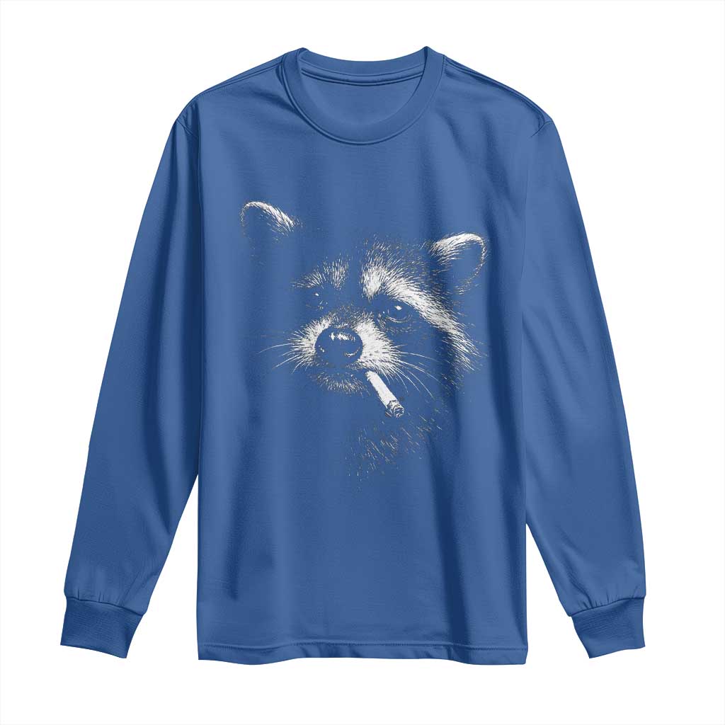 Funny Raccoon Smoking Cigarette Meme Long Sleeve Shirt Trash Panda Face Y2K Graphic TS11 Royal Blue Print Your Wear