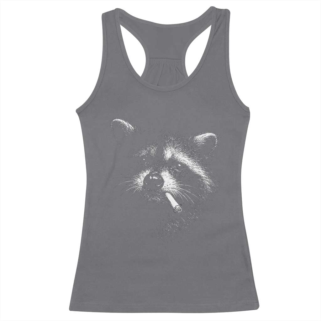 Funny Raccoon Smoking Cigarette Meme Racerback Tank Top Trash Panda Face Y2K Graphic TS11 Charcoal Print Your Wear