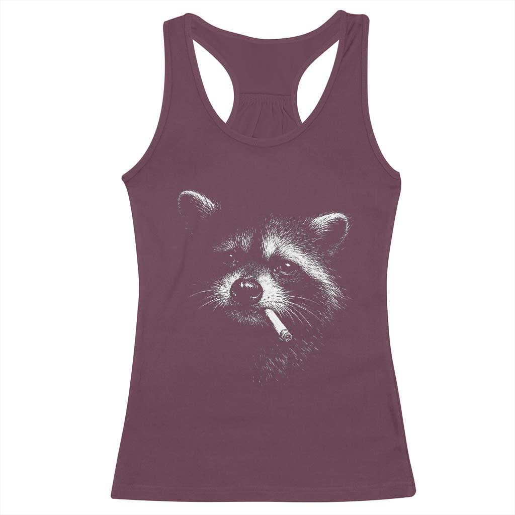 Funny Raccoon Smoking Cigarette Meme Racerback Tank Top Trash Panda Face Y2K Graphic TS11 Maroon Print Your Wear