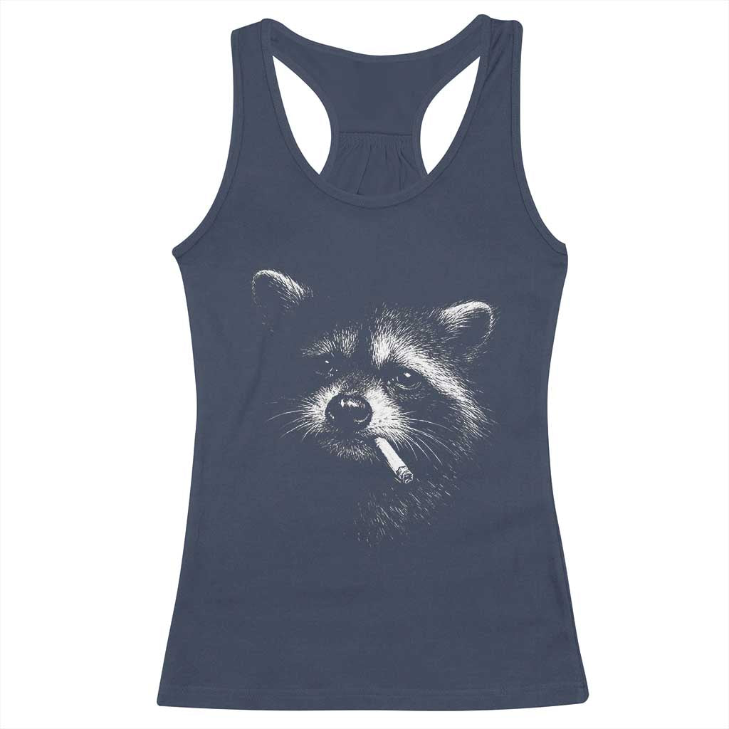 Funny Raccoon Smoking Cigarette Meme Racerback Tank Top Trash Panda Face Y2K Graphic TS11 Navy Print Your Wear