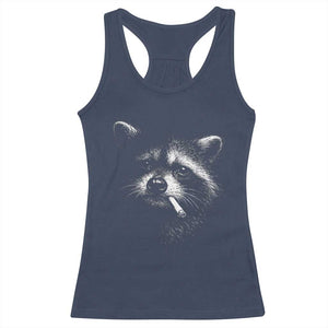 Funny Raccoon Smoking Cigarette Meme Racerback Tank Top Trash Panda Face Y2K Graphic TS11 Navy Print Your Wear