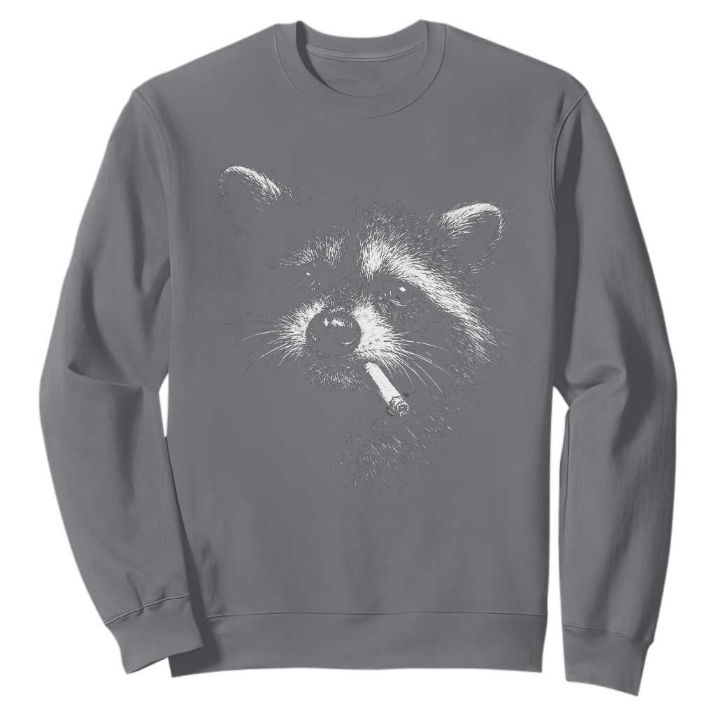 Funny Raccoon Smoking Cigarette Meme Sweatshirt Trash Panda Face Y2K Graphic TS11 Charcoal Print Your Wear