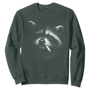 Funny Raccoon Smoking Cigarette Meme Sweatshirt Trash Panda Face Y2K Graphic TS11 Dark Forest Green Print Your Wear