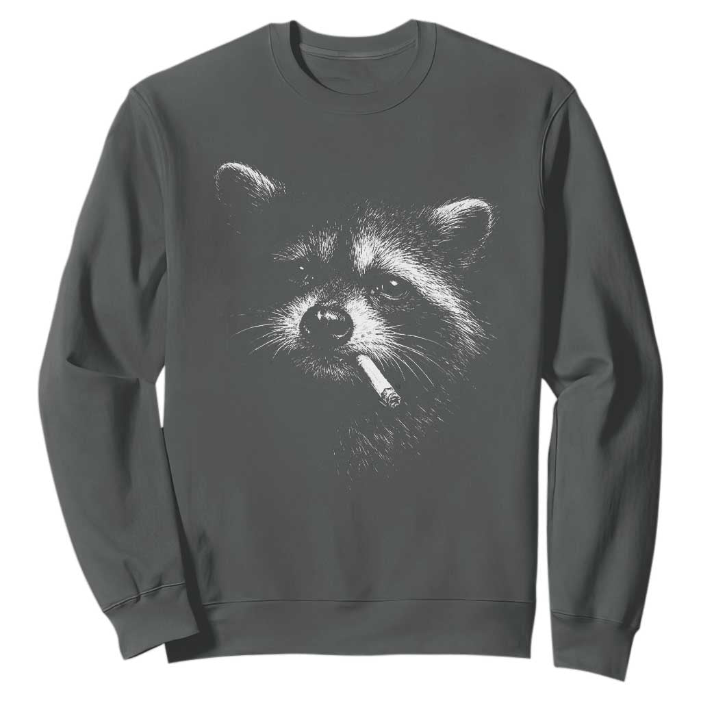 Funny Raccoon Smoking Cigarette Meme Sweatshirt Trash Panda Face Y2K Graphic TS11 Dark Heather Print Your Wear