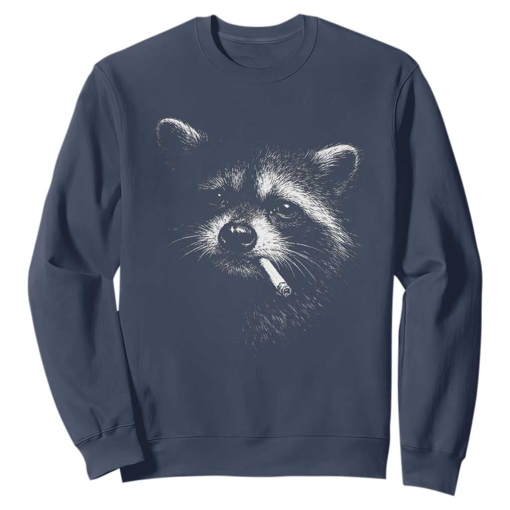 Funny Raccoon Smoking Cigarette Meme Sweatshirt Trash Panda Face Y2K Graphic TS11 Navy Print Your Wear