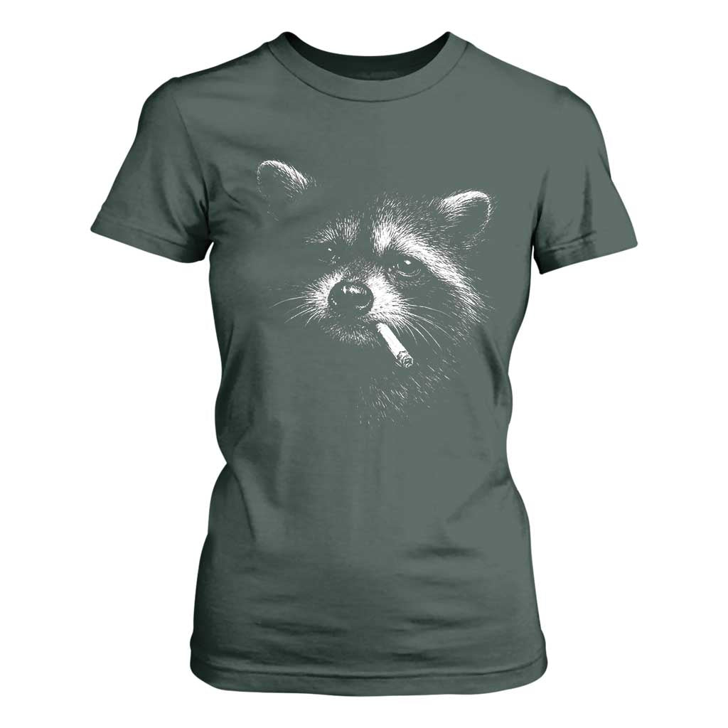 Funny Raccoon Smoking Cigarette Meme T Shirt For Women Trash Panda Face Y2K Graphic TS11 Dark Forest Green Print Your Wear