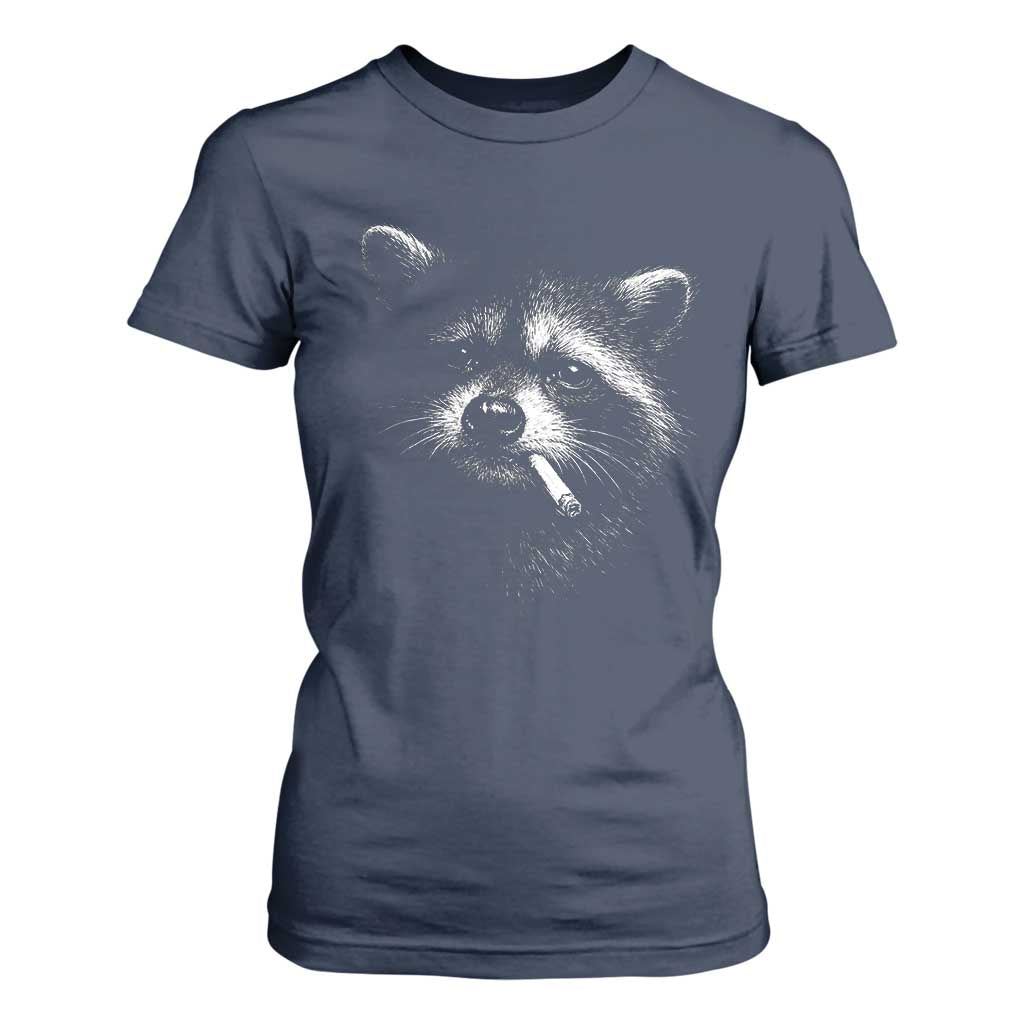Funny Raccoon Smoking Cigarette Meme T Shirt For Women Trash Panda Face Y2K Graphic TS11 Navy Print Your Wear