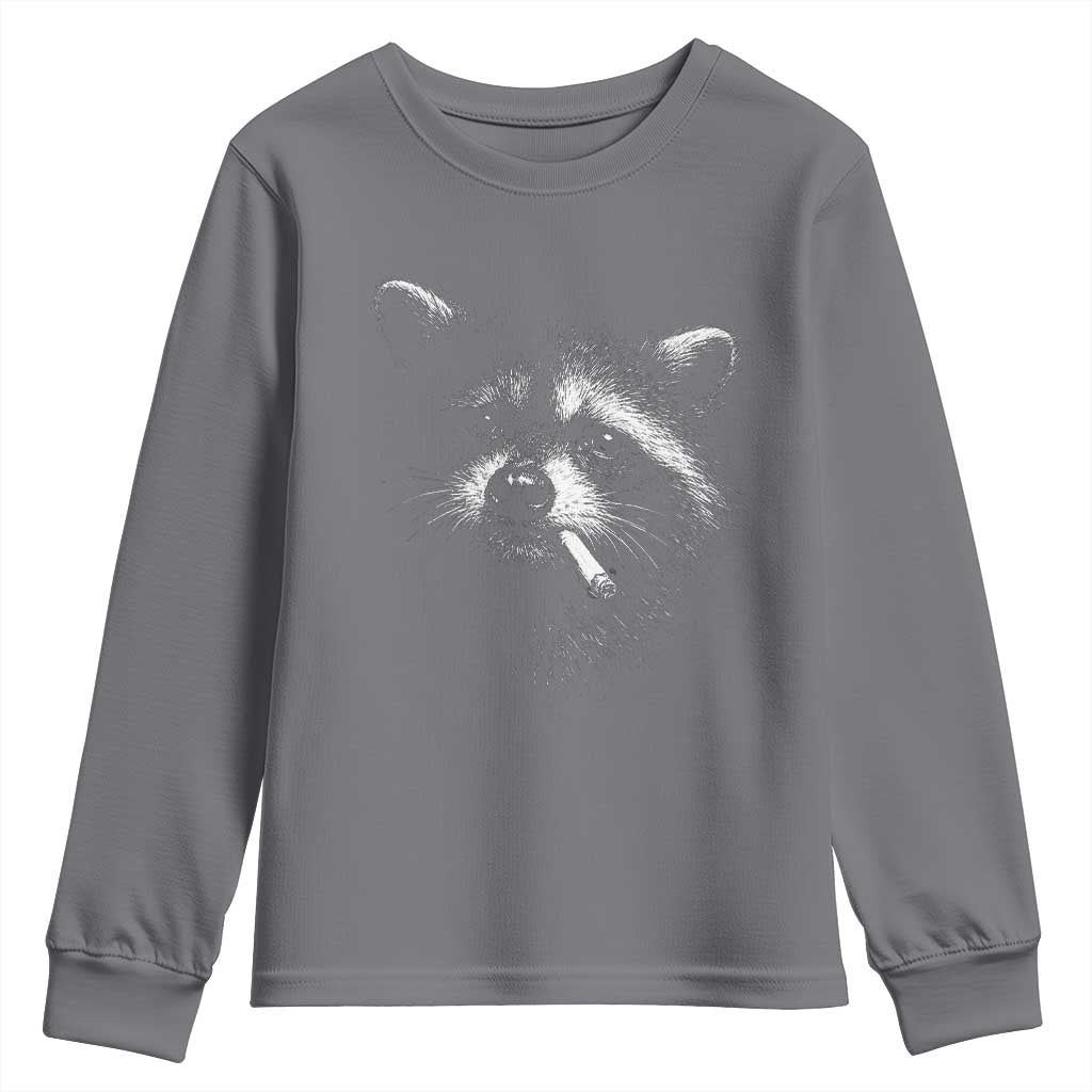 Funny Raccoon Smoking Cigarette Meme Youth Sweatshirt Trash Panda Face Y2K Graphic TS11 Charcoal Print Your Wear