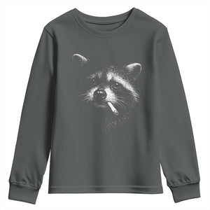 Funny Raccoon Smoking Cigarette Meme Youth Sweatshirt Trash Panda Face Y2K Graphic TS11 Dark Heather Print Your Wear